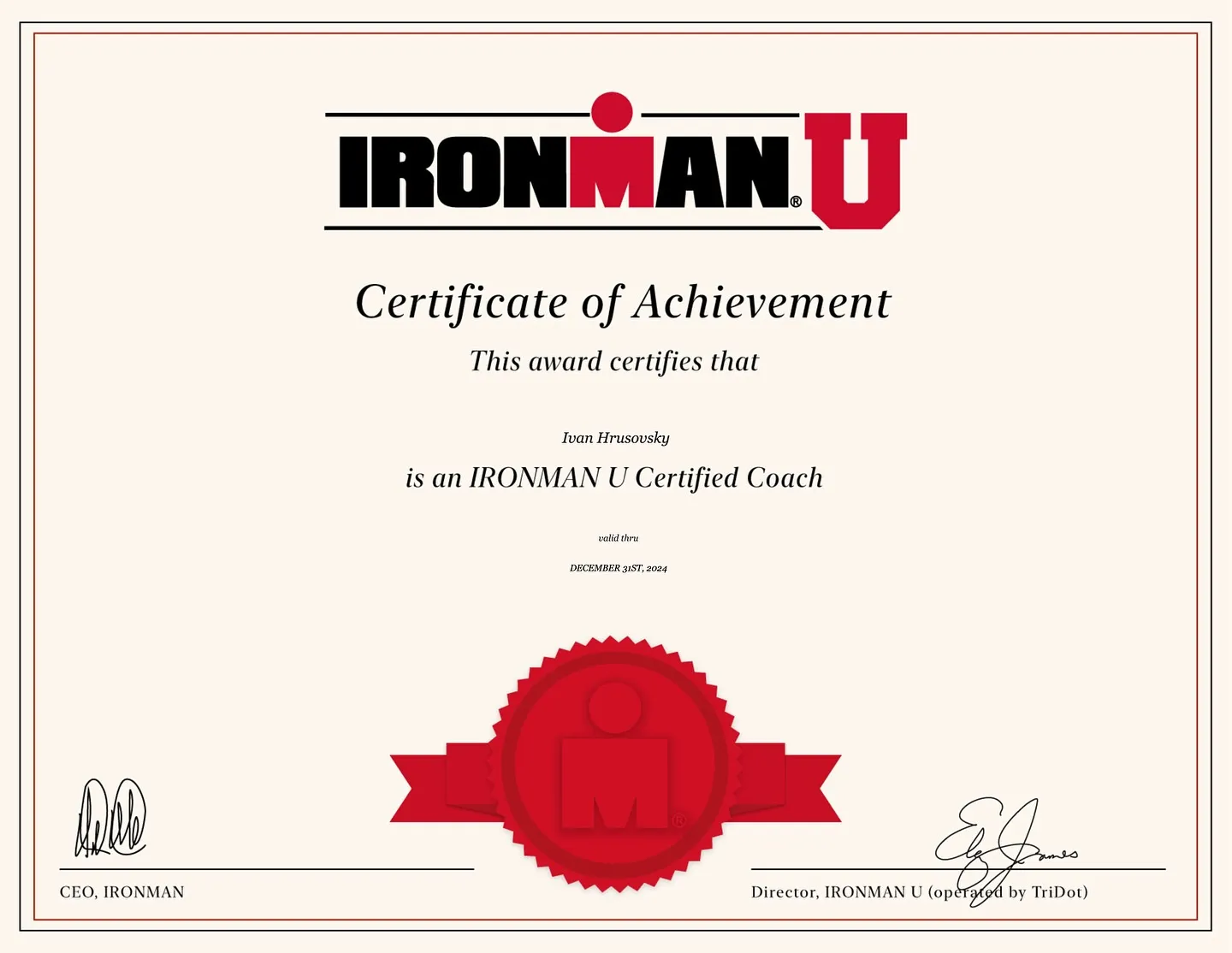 IRONMAN U Certified Coach certificate – Ivan Hrušovský